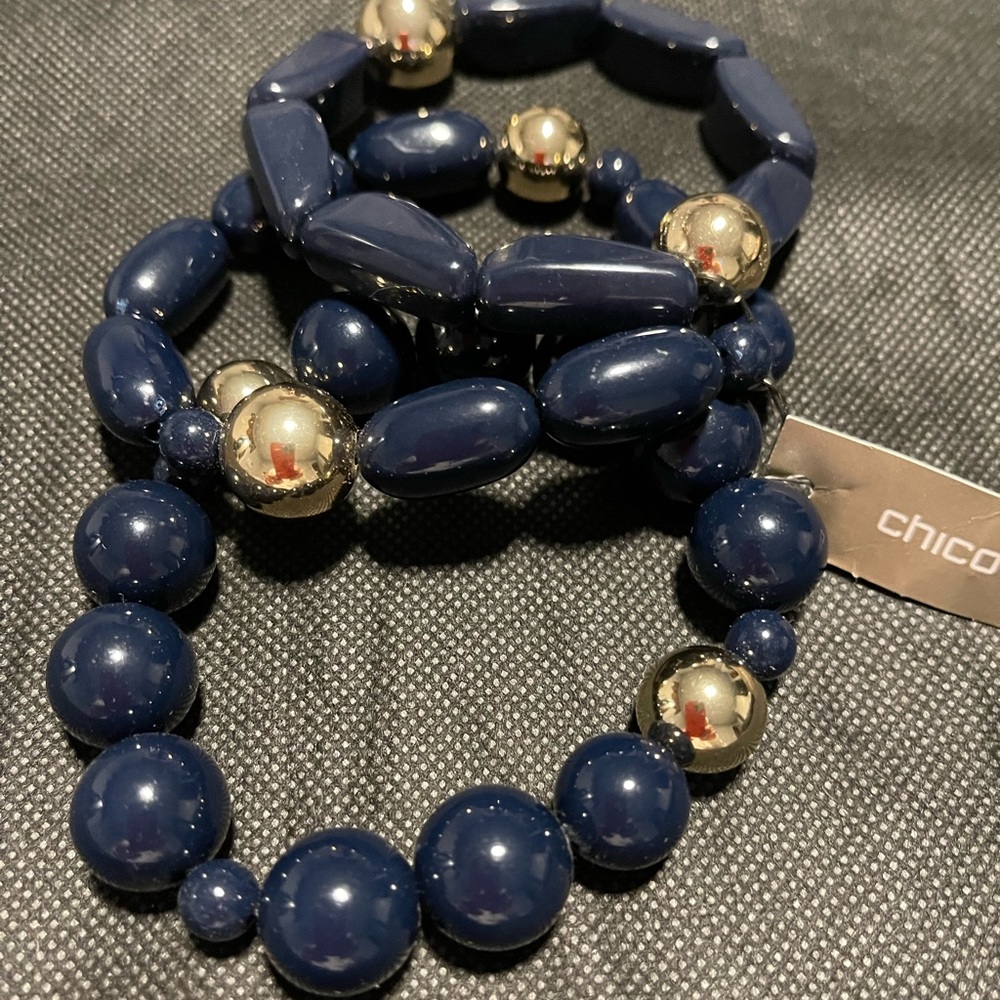 Navy 3 Strand Stretch Bracelet